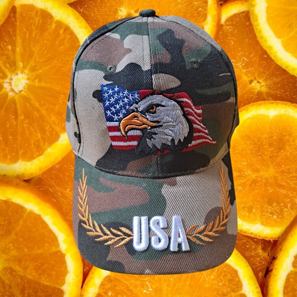 Camo USA Eagle American Flag Embroidered‎ Baseball Cap Hat